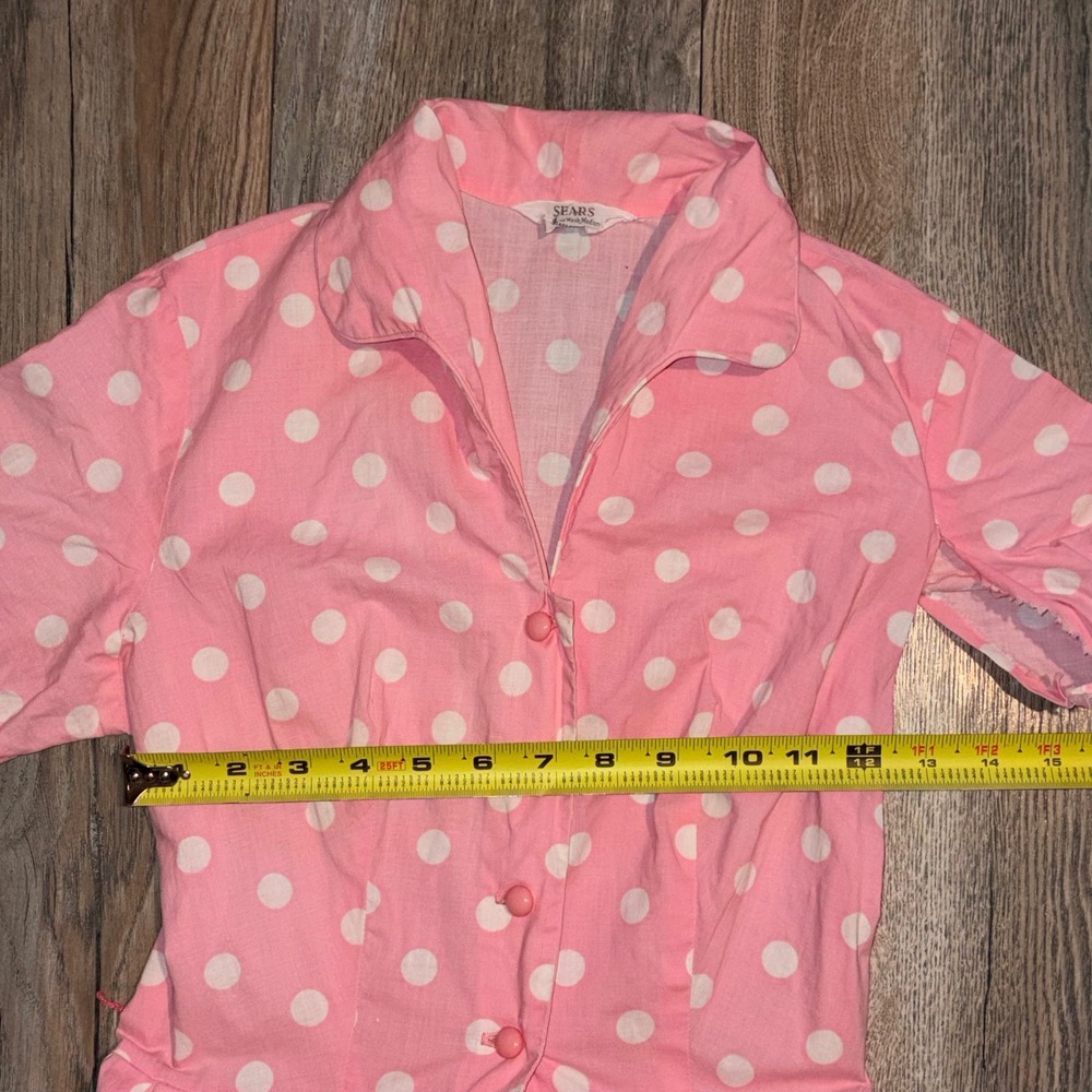 Vintage Sears Pink Polka Dot Shirtdress Rockabilly Fit & Flare Mid Century M - Picture 6 of 16